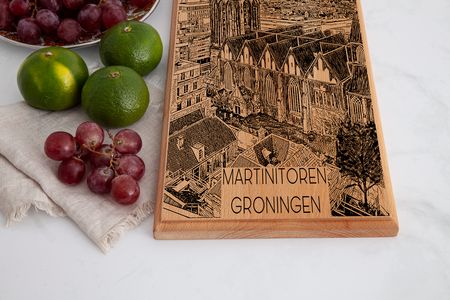 Handmade Groningen Martinitoren Engraved Serving Board - Beech Wood