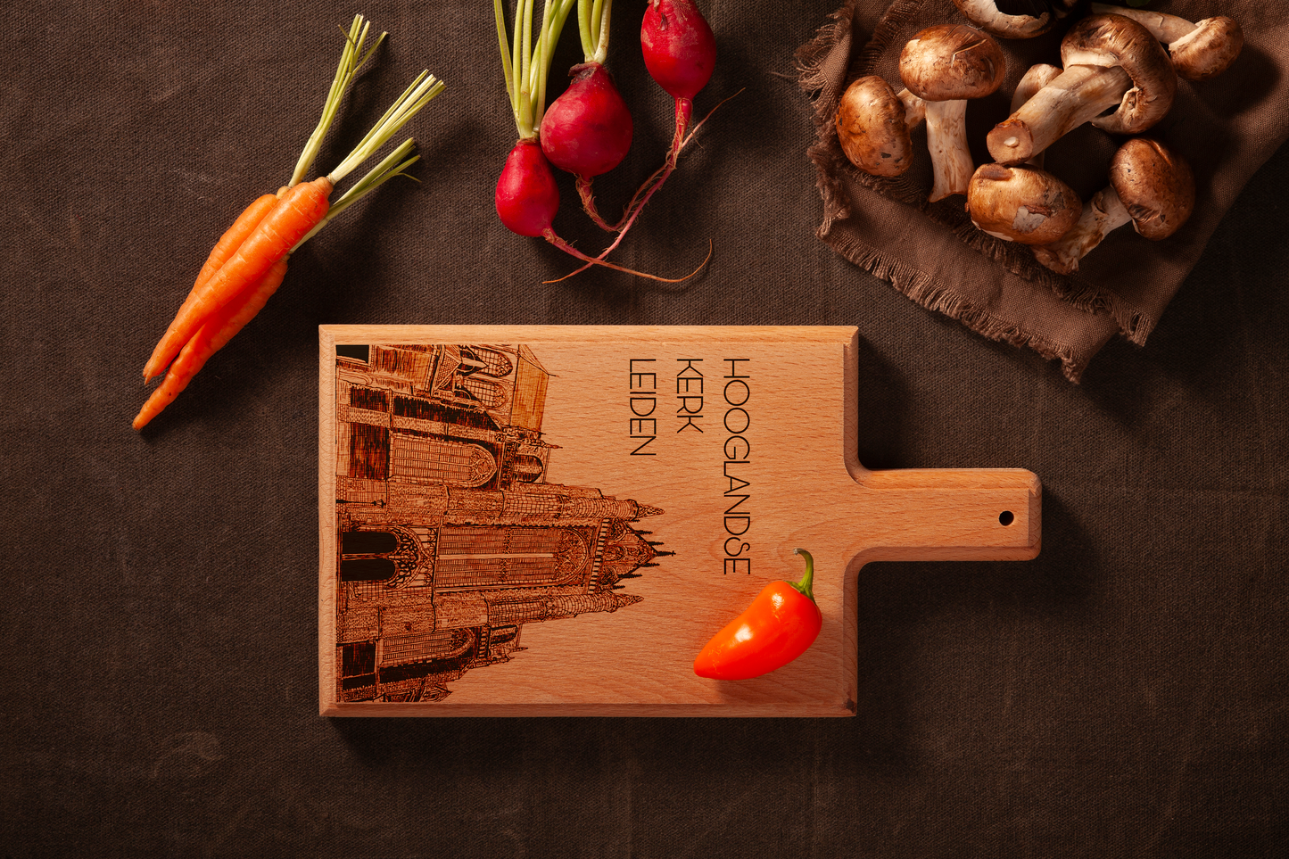 LEIDEN HOOGLANDSE KERK HANDMADE ENGRAVED CHEESE BOARD