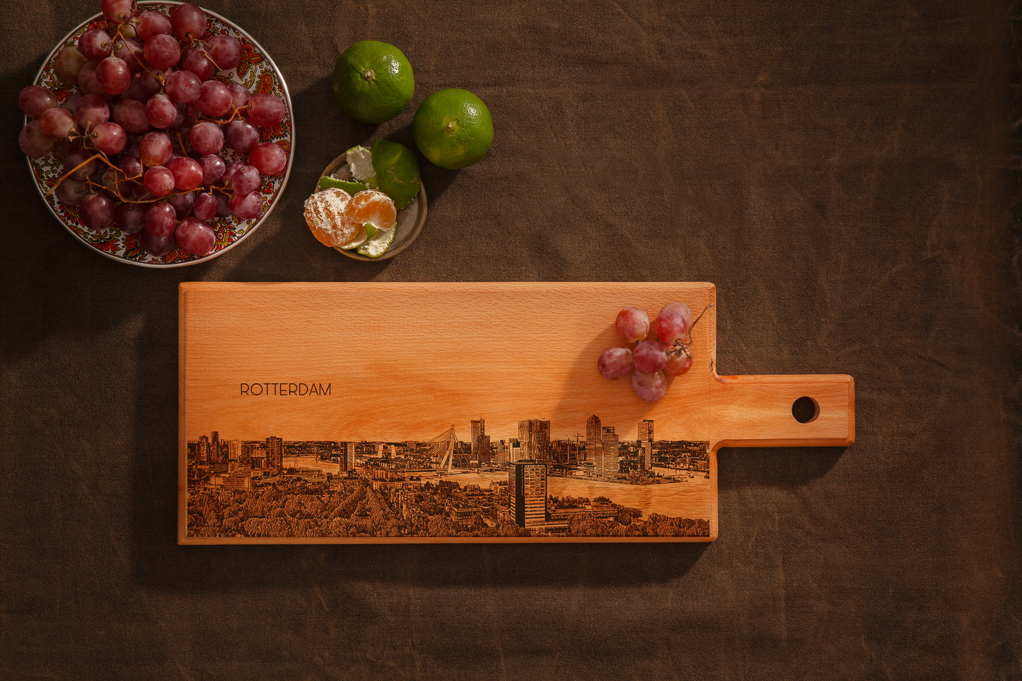 Rotterdam Skyline – Handmade Wooden Serving & Cheese Board (49 × 17 cm)