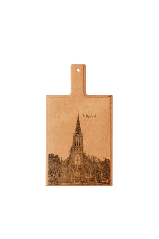 Uitgeest – Historische Kerk Houten Kaasplank Souvenir (28 × 15 cm)
