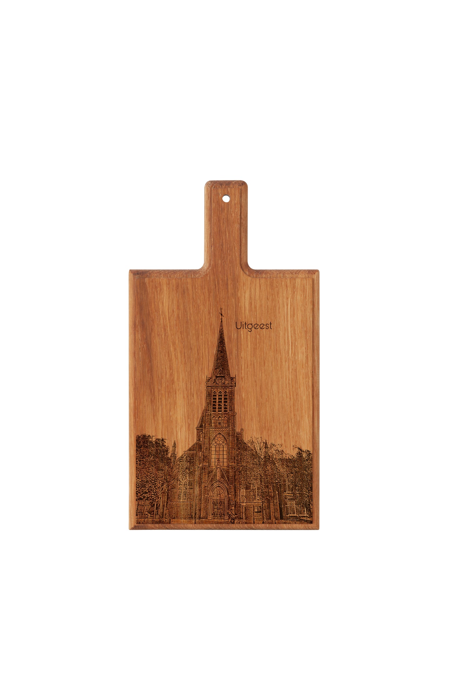 Uitgeest – Historische Kerk Houten Kaasplank Souvenir (28 × 15 cm)