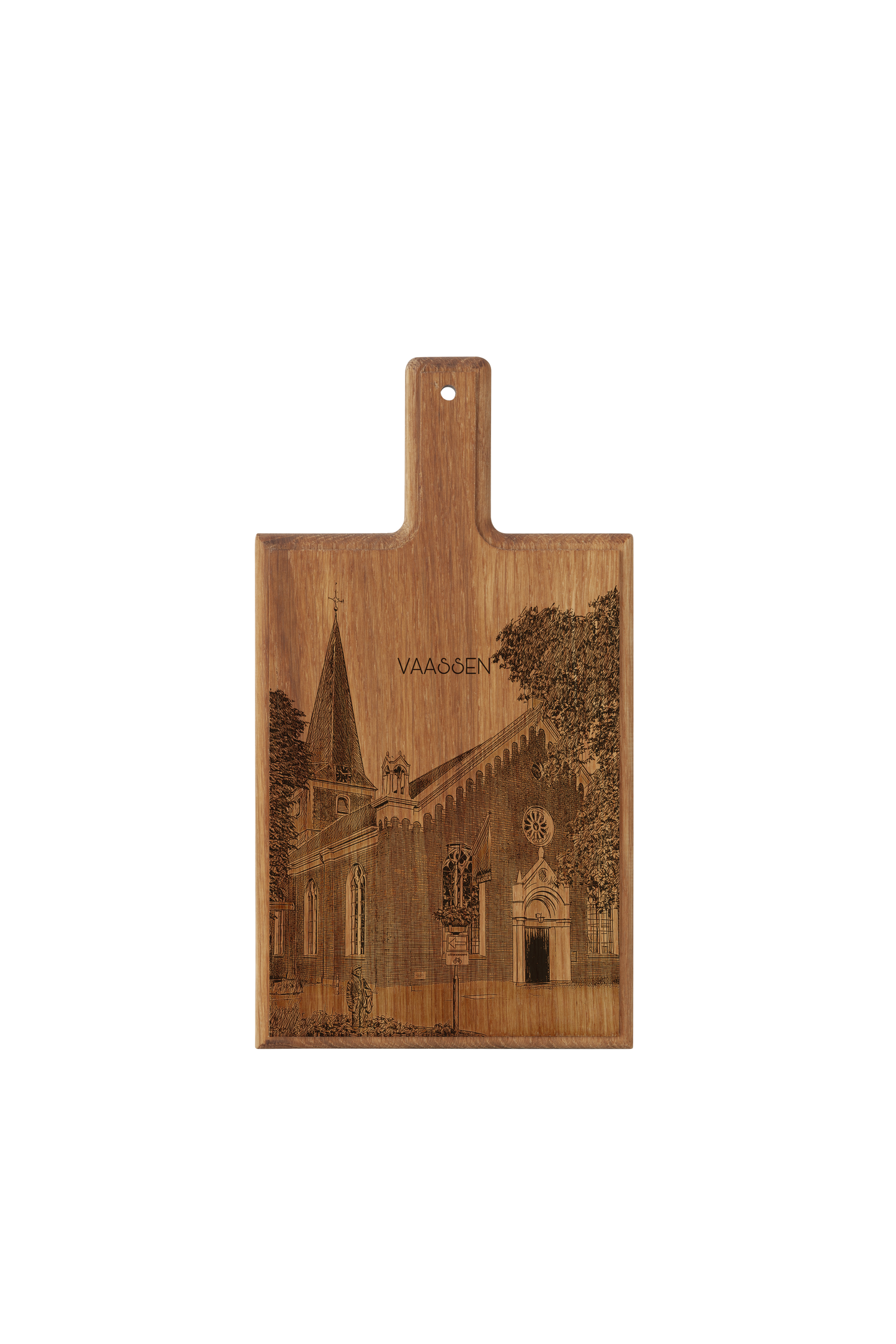Vaassen Dorpskerk – Handgemaakte Beukenhouten Serveer- & Kaasplank (28 × 15 cm)