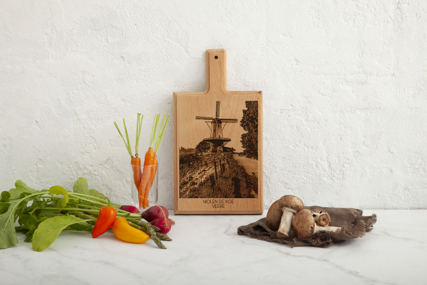 Handmade Veere Molen De Koe Engraved Cheese Board - Beech Wood