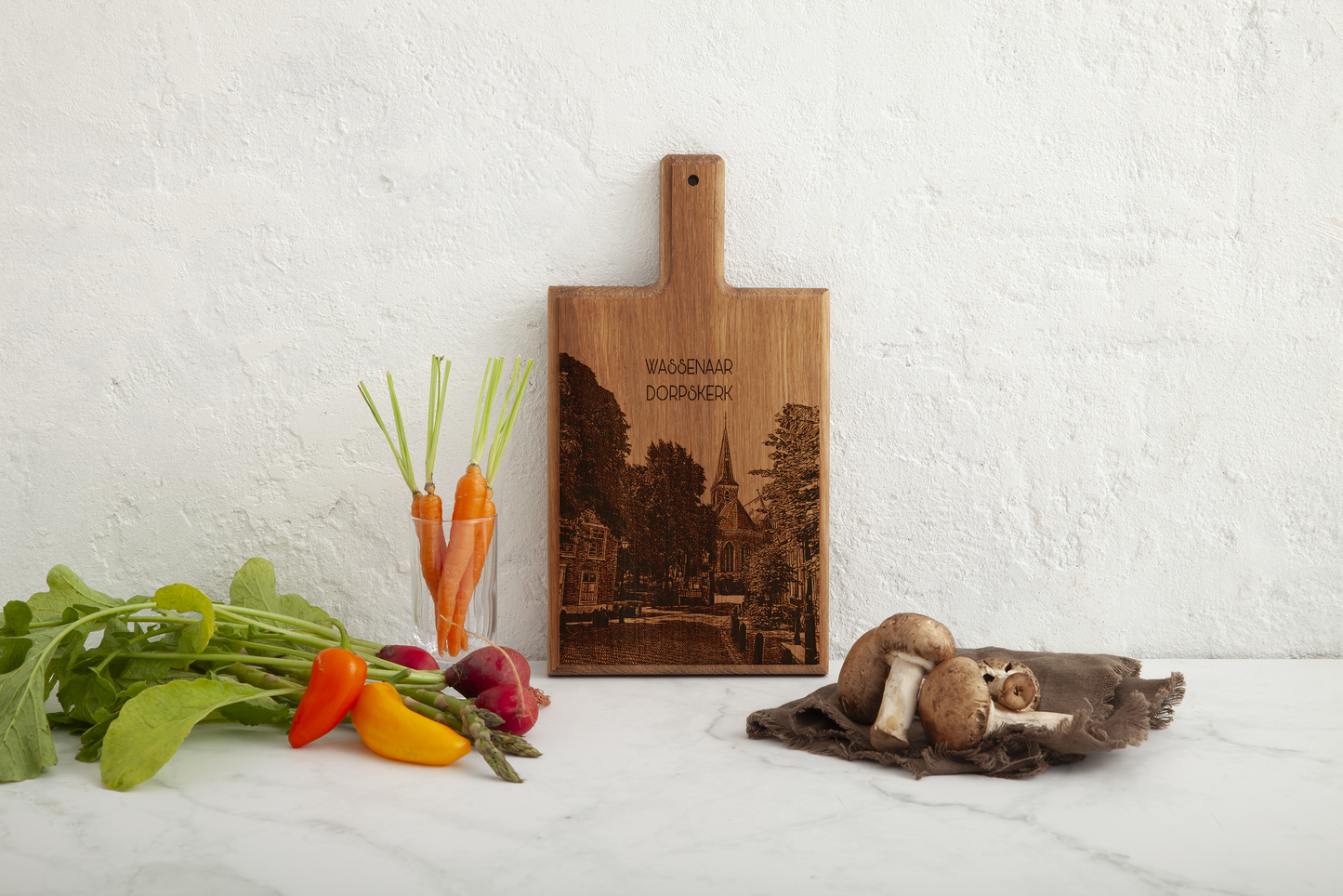 Handmade Wassenaar Dorpskerk Engraved Cheese Board - Beech Wood