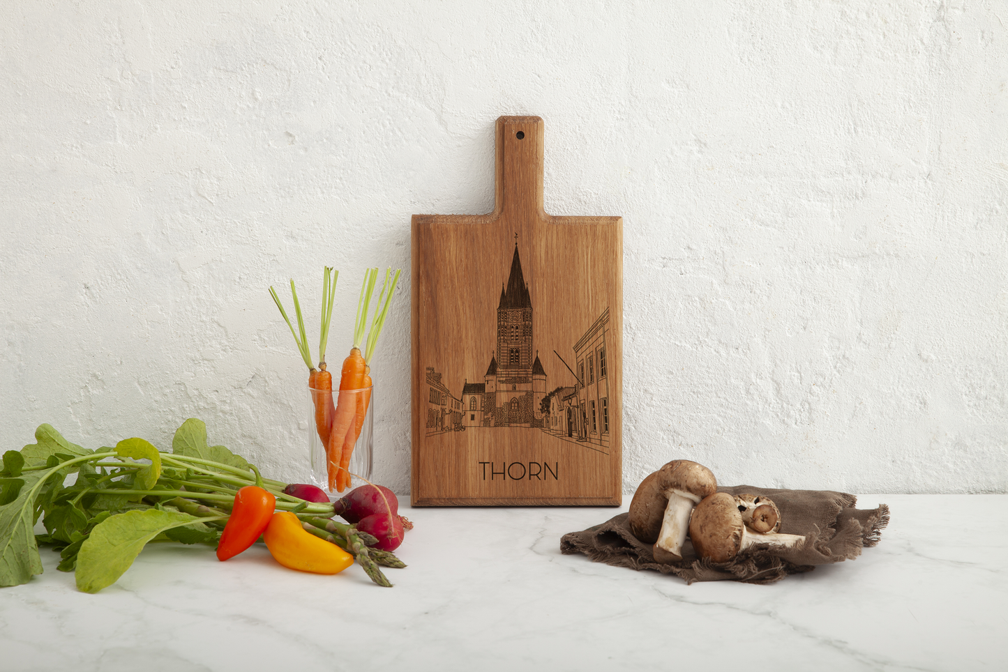 Handmade Thorn Engraved Cheese Board - Beech Wood