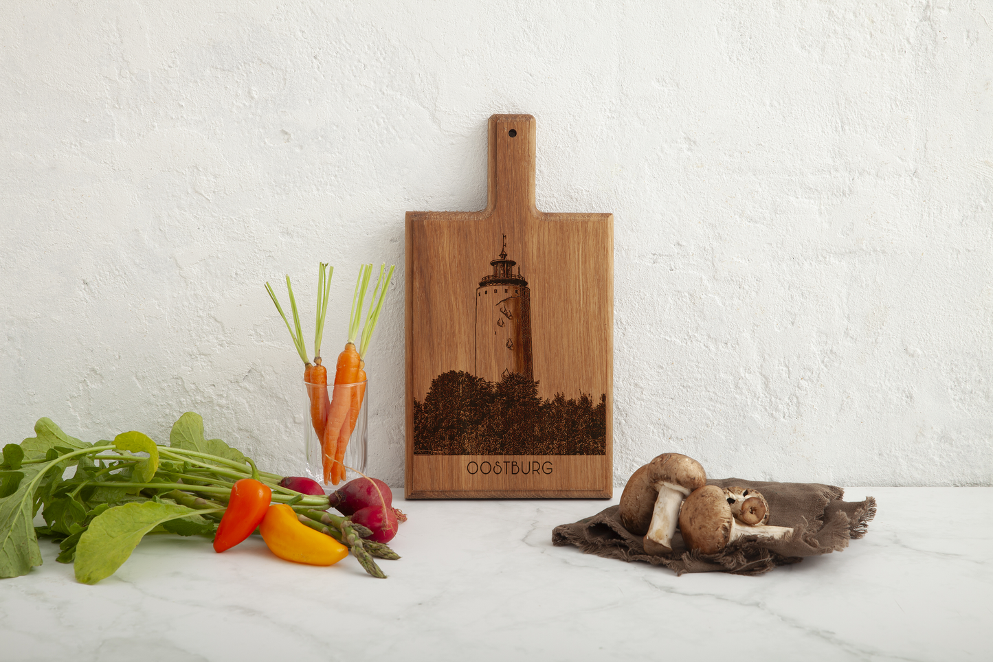 Handmade Oostburg Watertoren Engraved Cheese Board - Beech Wood