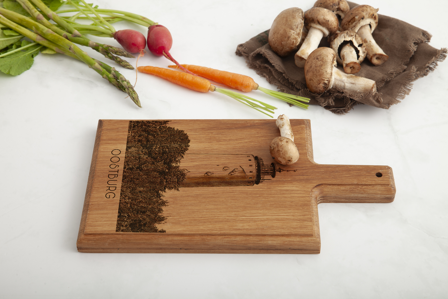 Handmade Oostburg Watertoren Engraved Cheese Board - Beech Wood