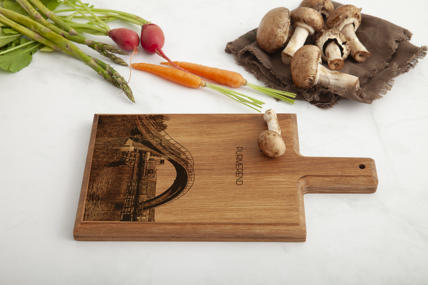 Purmerend Melkwegbrug – Handgemaakte Beukenhouten Serveer- & Kaasplank (28 × 15 cm)