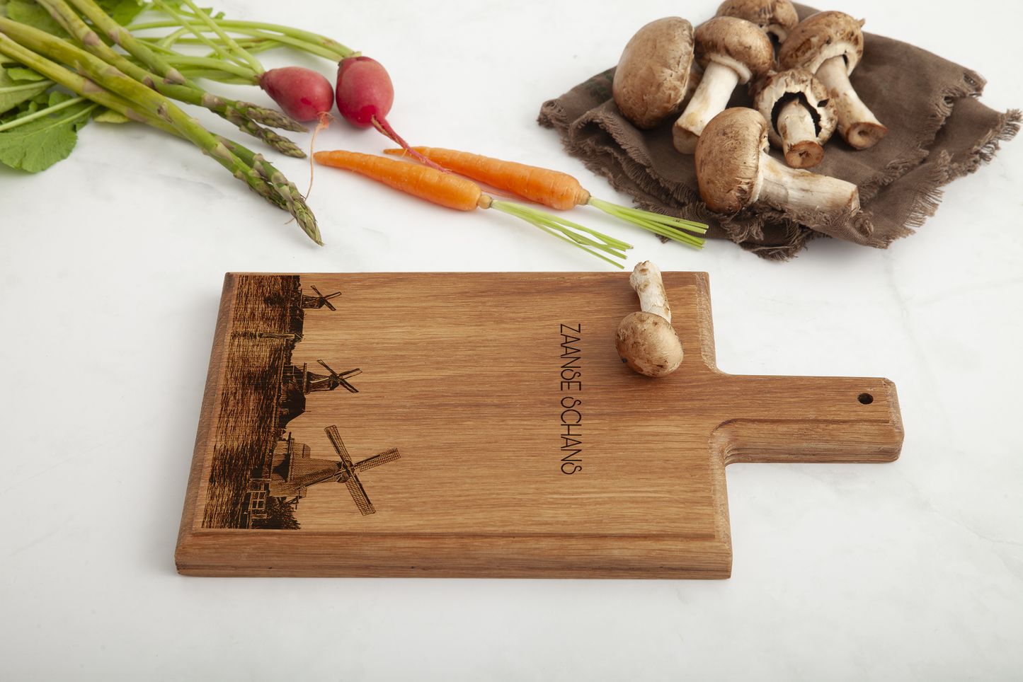 Handmade Zaandam Zaanse Schans Engraved Cheese Board - Beech Wood