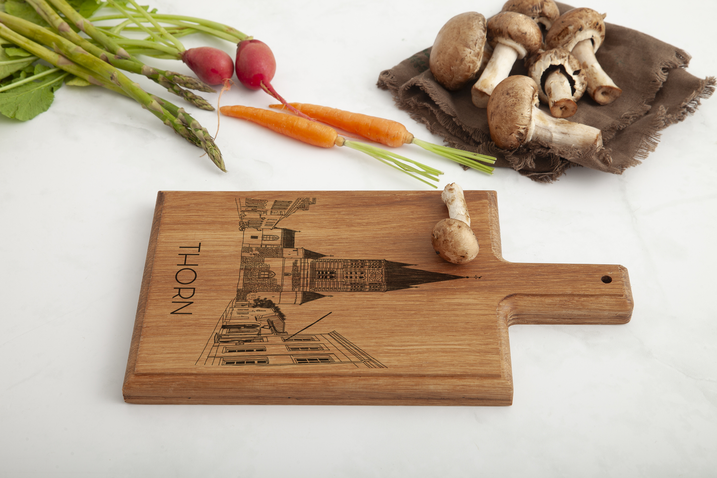 Handmade Thorn Engraved Cheese Board - Beech Wood