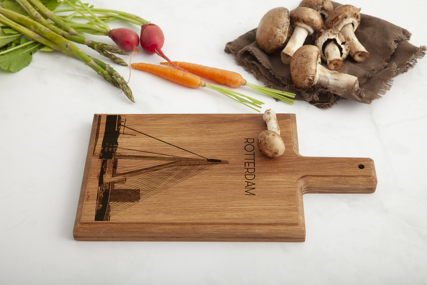 Handmade Rotterdam Erasmusbrug Engraved Cheese Board - Beech Wood