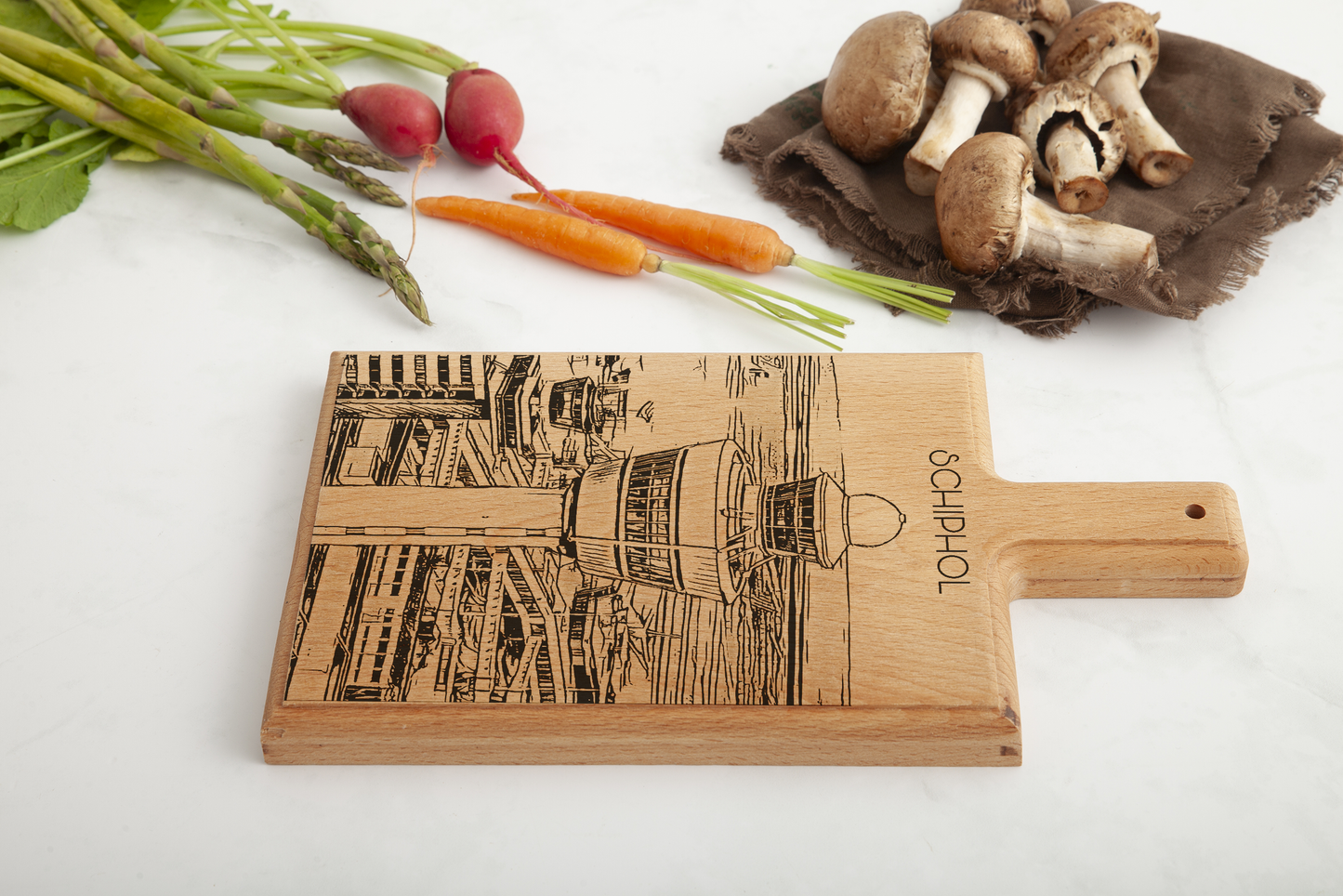 Schiphol – Handgemaakte Beukenhouten Serveer- & Kaasplank (28 × 15 cm)