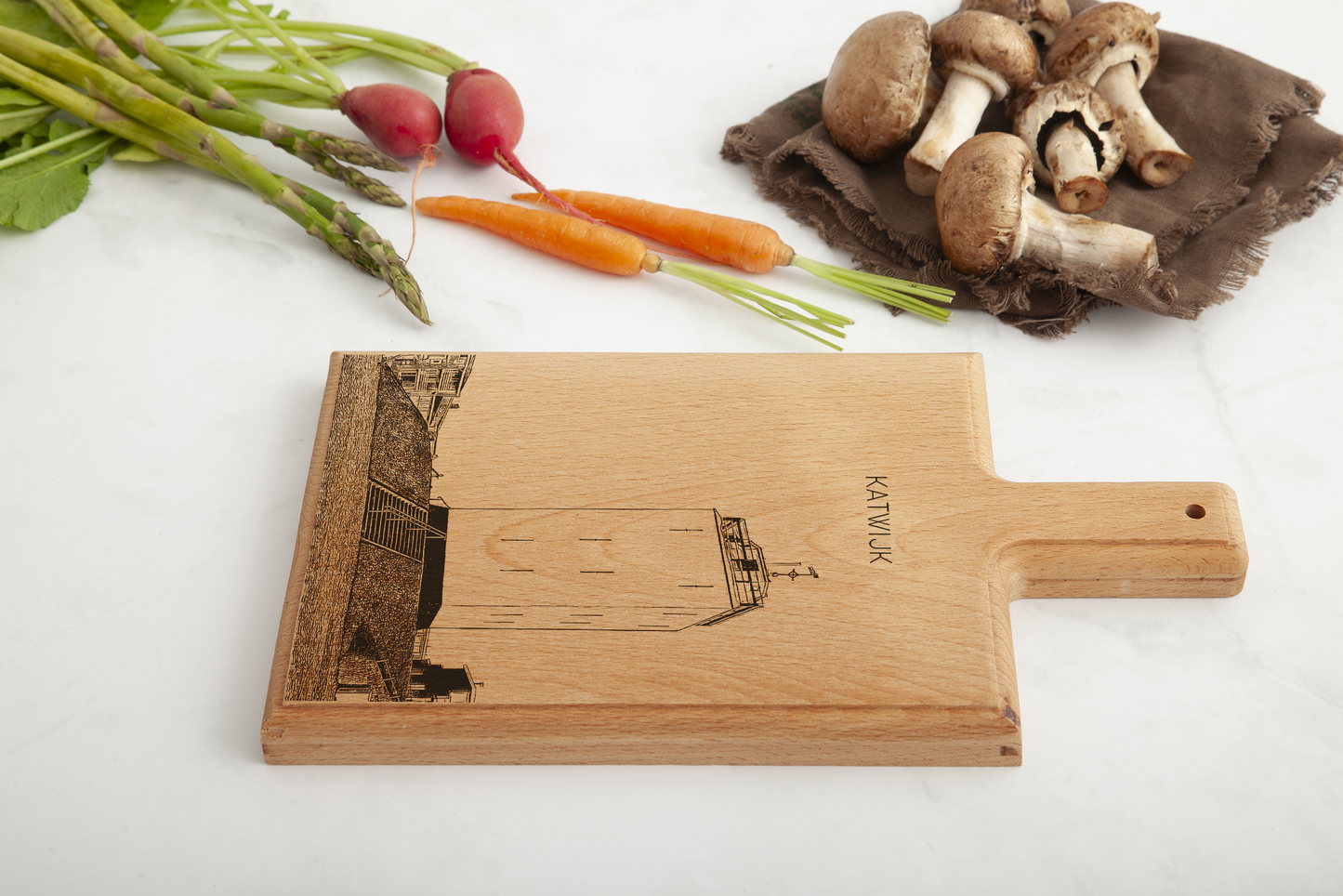 KATWIJK VUURBAK HANDMADE , ENGRAVED CHEESE BOARD