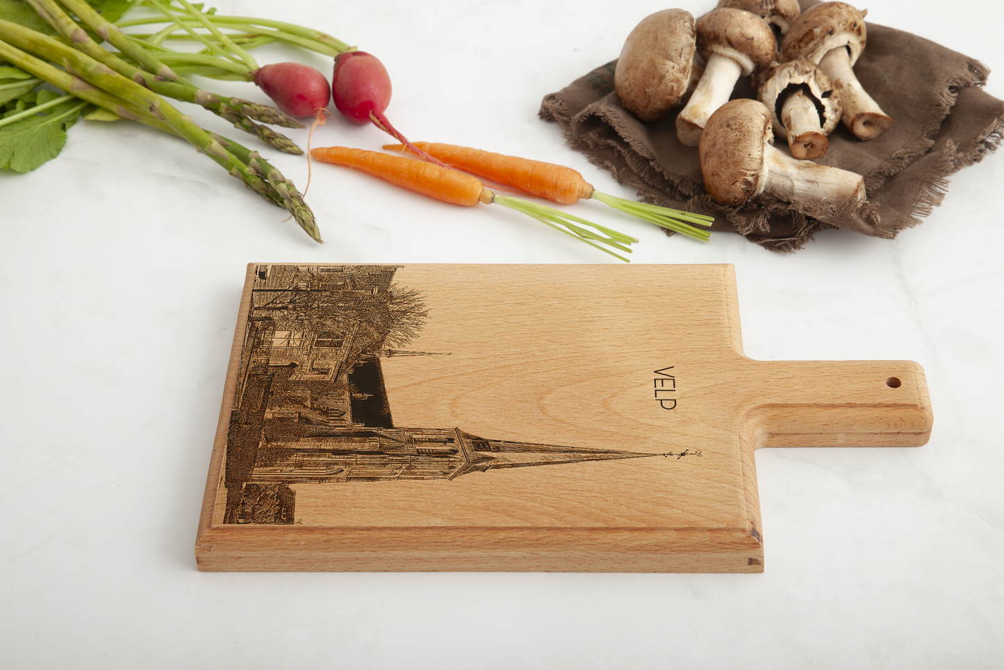 Velp Kerk OLV Visitatie – Handmade Beechwood Serving & Cheese Board (28 × 15 cm)