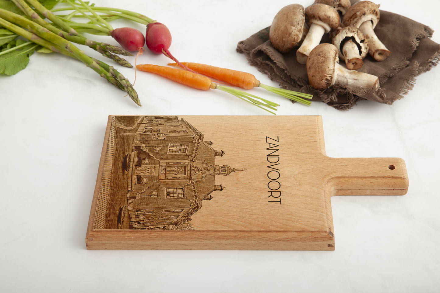 Handmade Zandvoort Stadhuis Engraved Cheese Board - Beech Wood