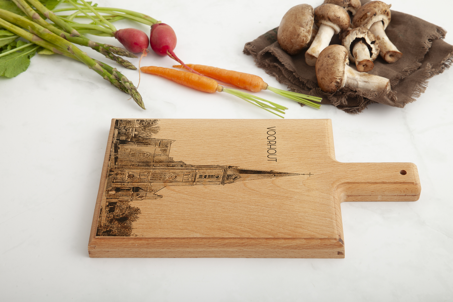 Handmade Voorhout Sint-Bartholomeükerk Engraved Cheese Board - Beech Wood