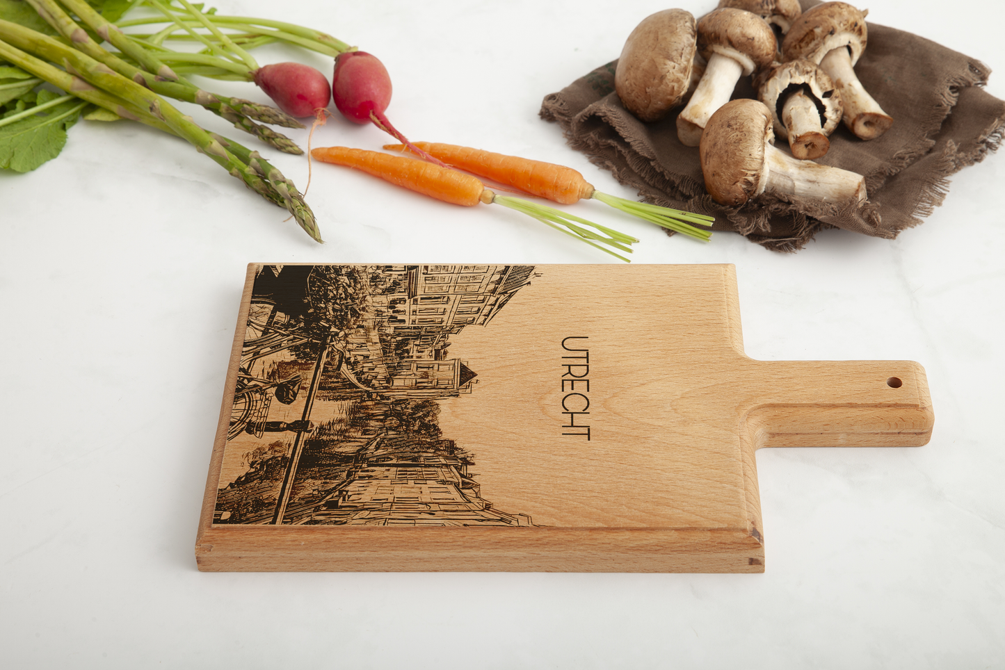 Handmade Utrecht Engraved Cheese Board - Beech Wood