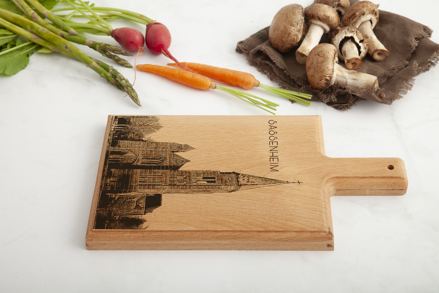 Handmade Sassenheim Sint-Pancratiuskerk Engraved Cheese Board - Beech Wood