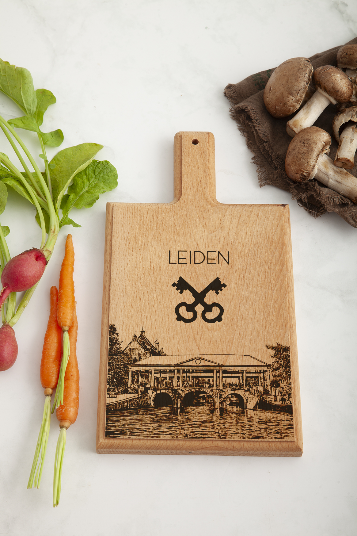 Handgemaakte Koornbrug Leiden Gegraveerde Kaasplank - Beukenhout