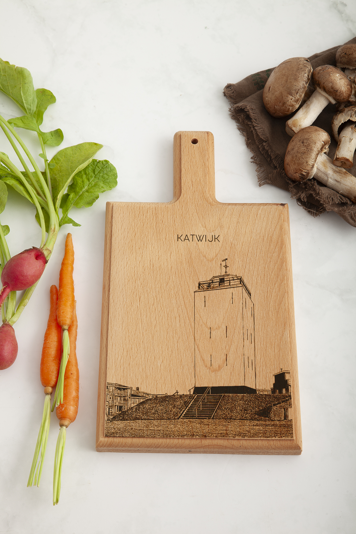 KATWIJK VUURBAK HANDMADE , ENGRAVED CHEESE BOARD