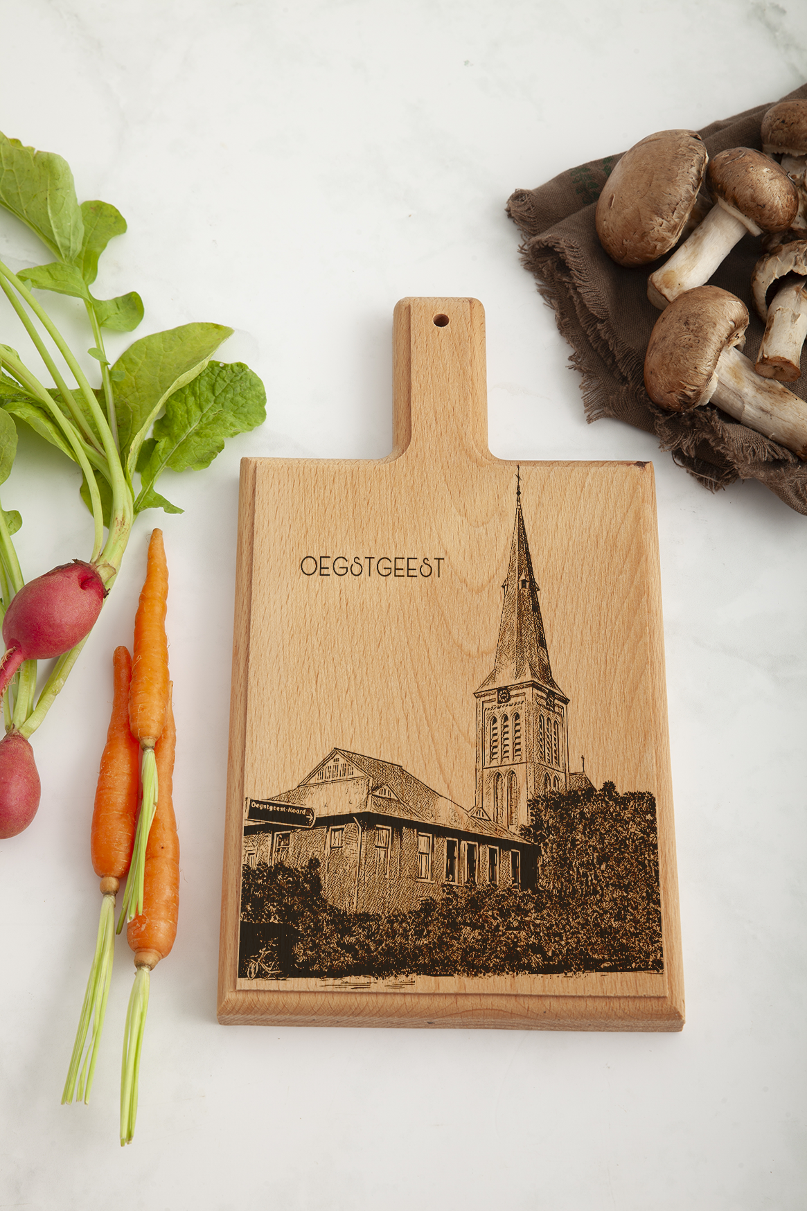 Handmade Oegstgeest H. Willibrord Kerk Engraved Cheese Board - Beech Wood
