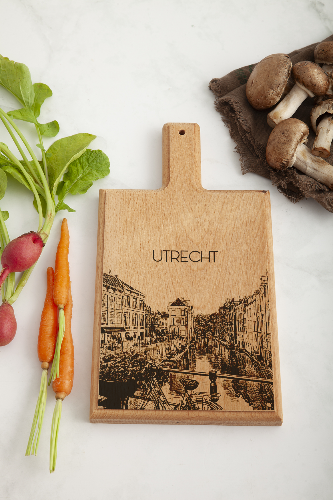 Handmade Utrecht Engraved Cheese Board - Beech Wood