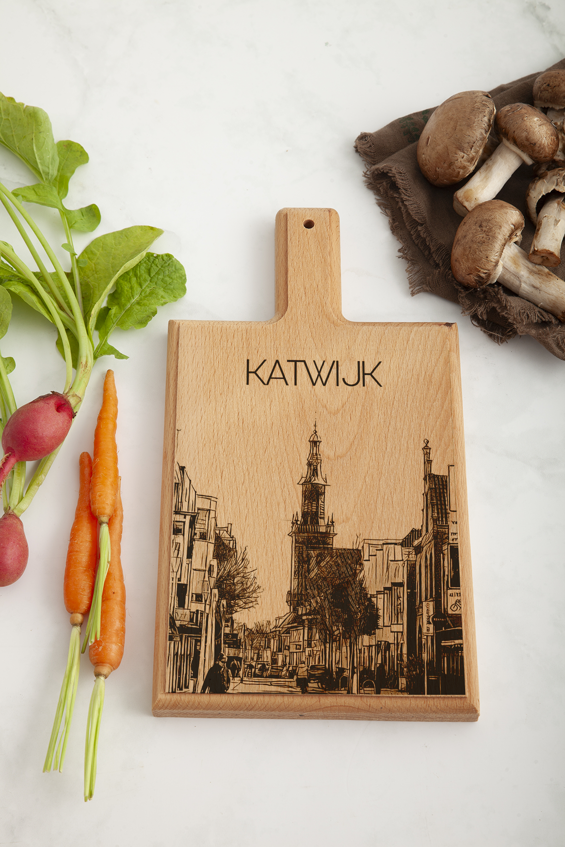 KATWIJK VOORSTRAAT HANDMADE , ENGRAVED CHEESE BOARD