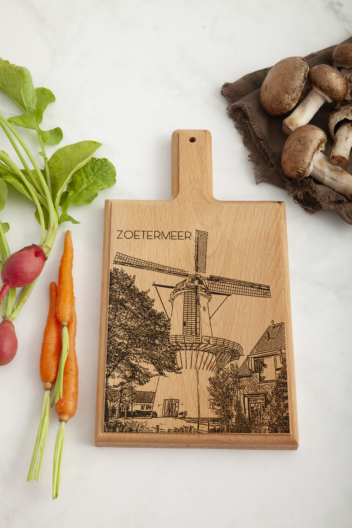 Zoetermeer Molen de Hoop – Handmade Beechwood Serving & Cheese Board (28 × 15 cm)