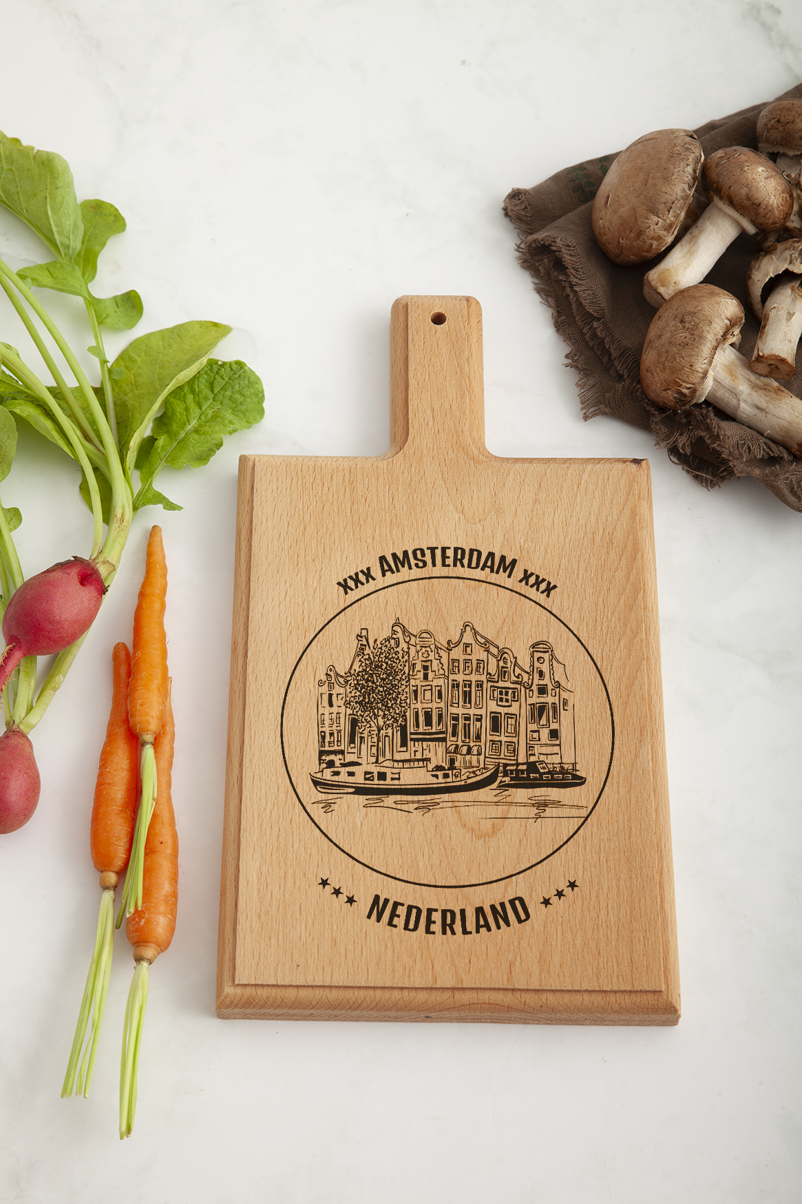 Amsterdam Canal Houses Cheese Board - Beech Wood