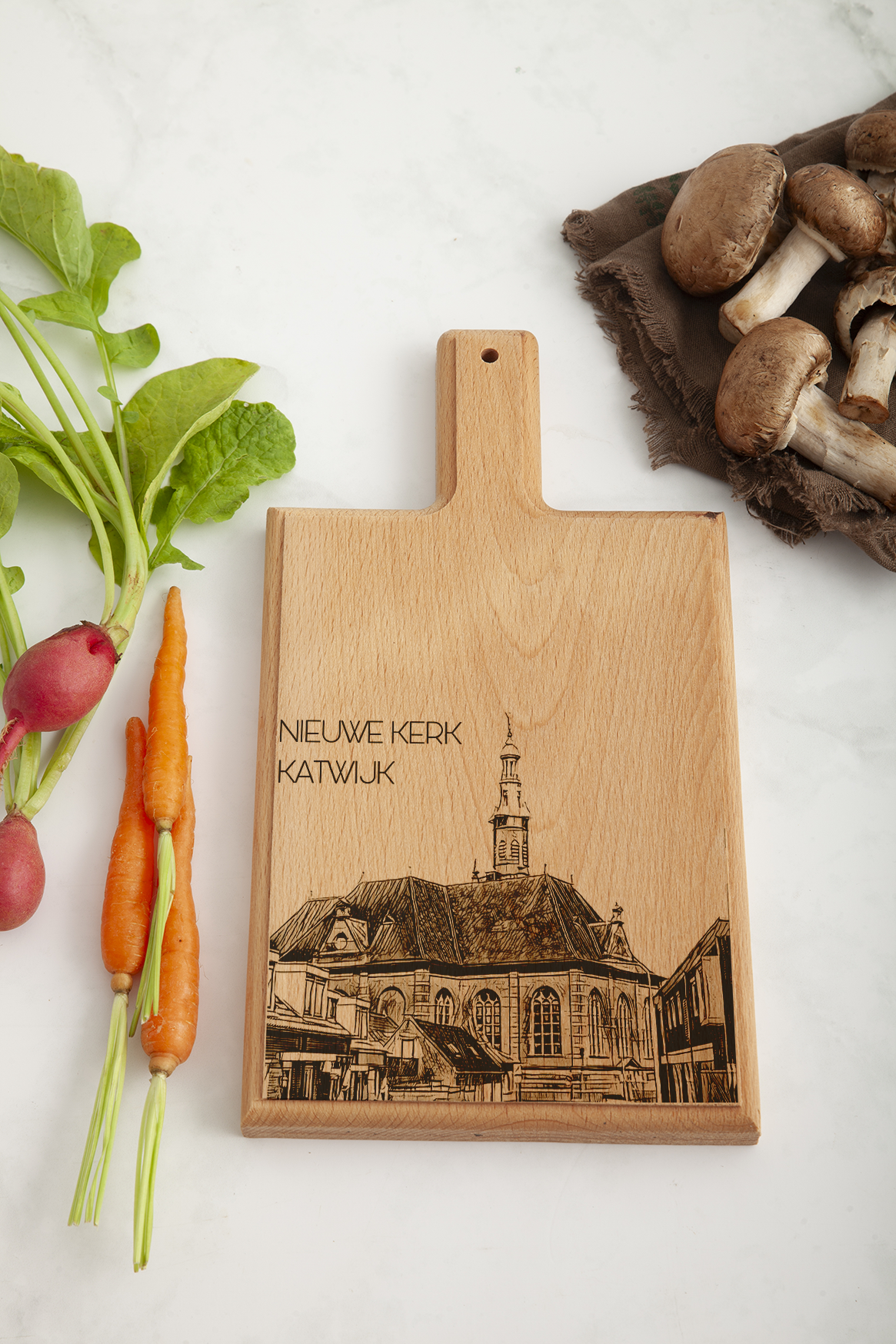 KATWIJK DE NIEUWE KERK HANDMADE , ENGRAVED CHEESE BOARD