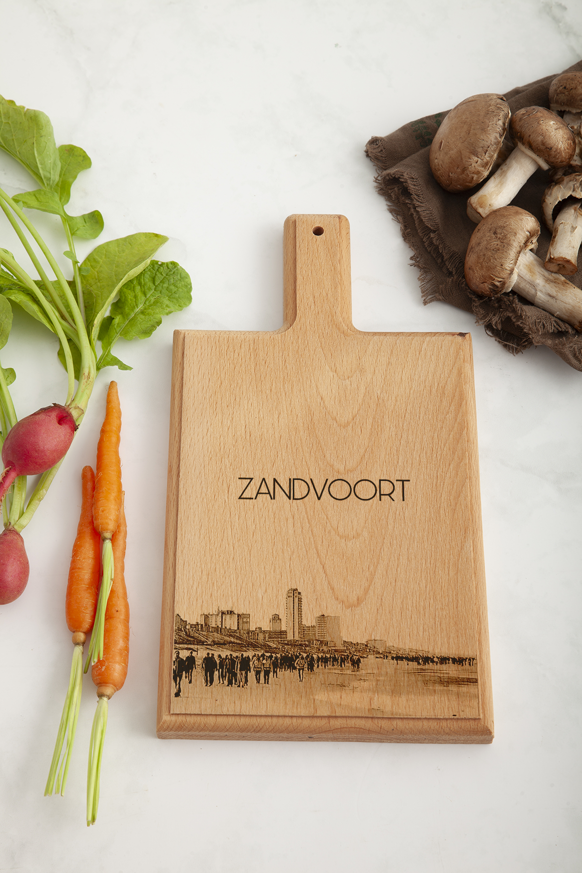 Handmade Zandvoort Engraved Cheese Board - Beech Wood