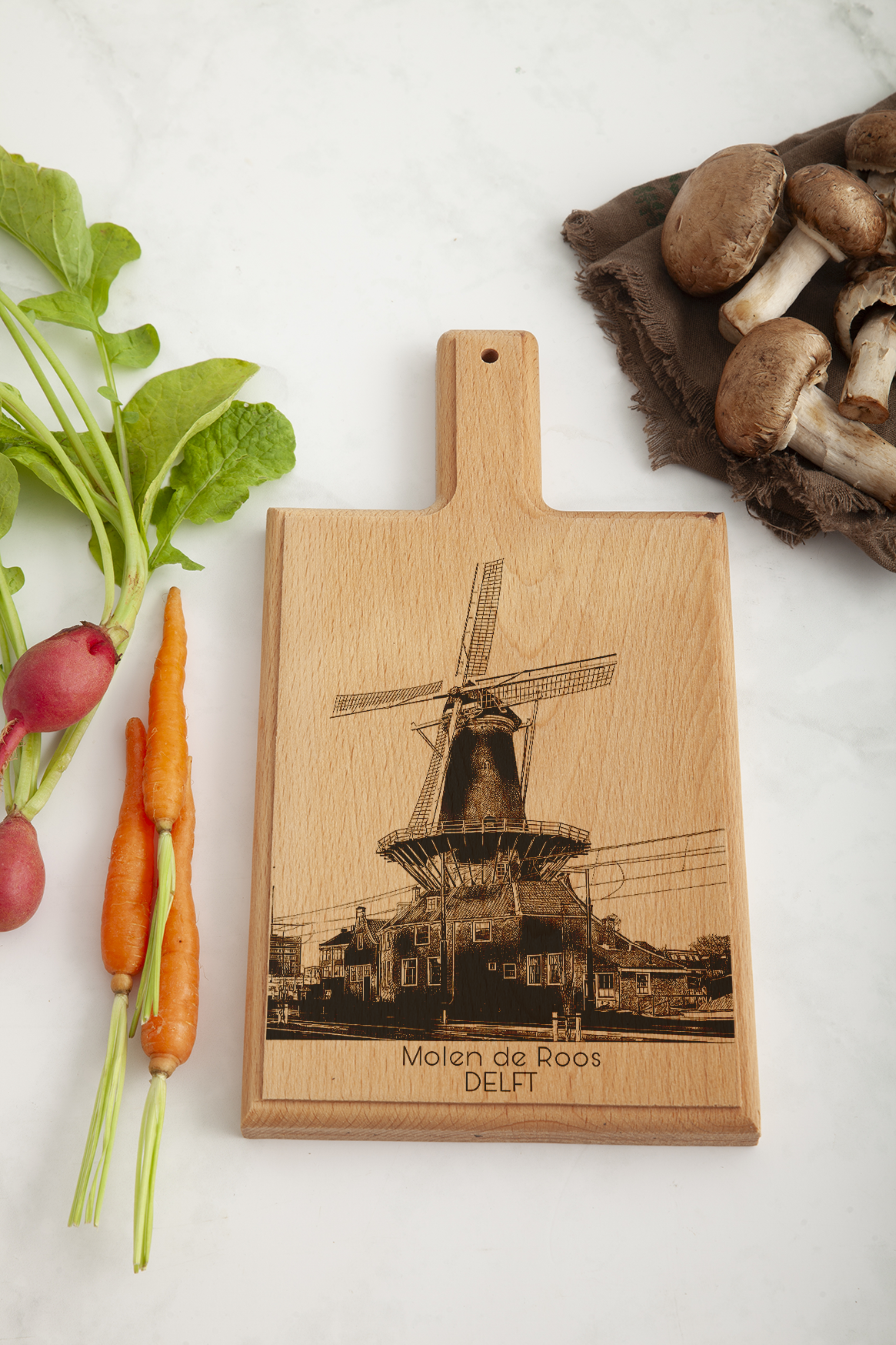 DELFT MOLEN DE ROOS HANDMADE ENGRAVED CHEESE BOARD