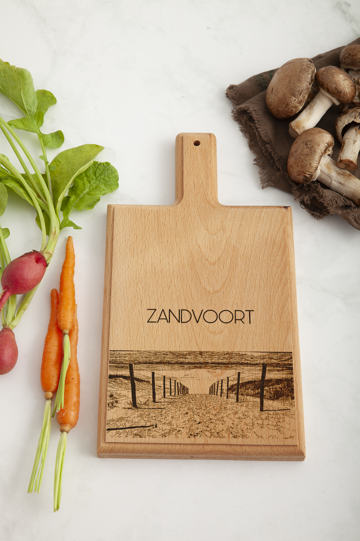 Handmade Zandvoort Strand Engraved Cheese Board - Beech Wood