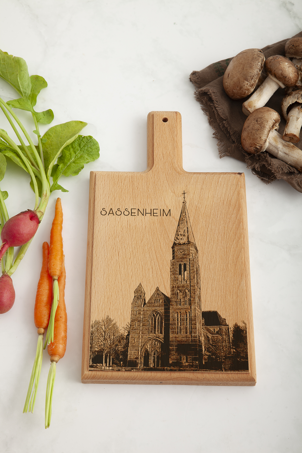 Handmade Sassenheim Sint-Pancratiuskerk Engraved Cheese Board - Beech Wood