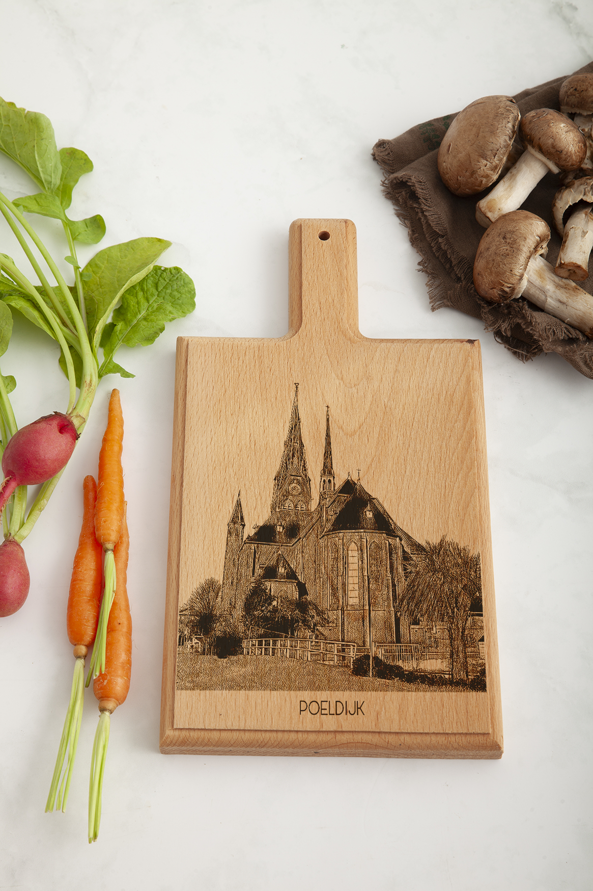 Handmade Poeldijk H. Bartholomeuskerk Engraved Cheese Board - Beech Wood