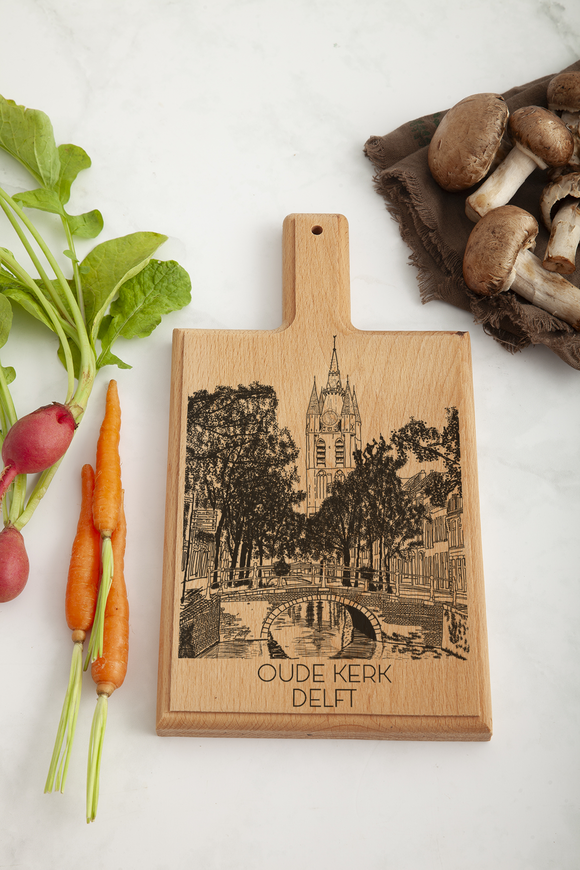 DELFT OUDE KERK HANDMADE ENGRAVED CHEESE BOARD