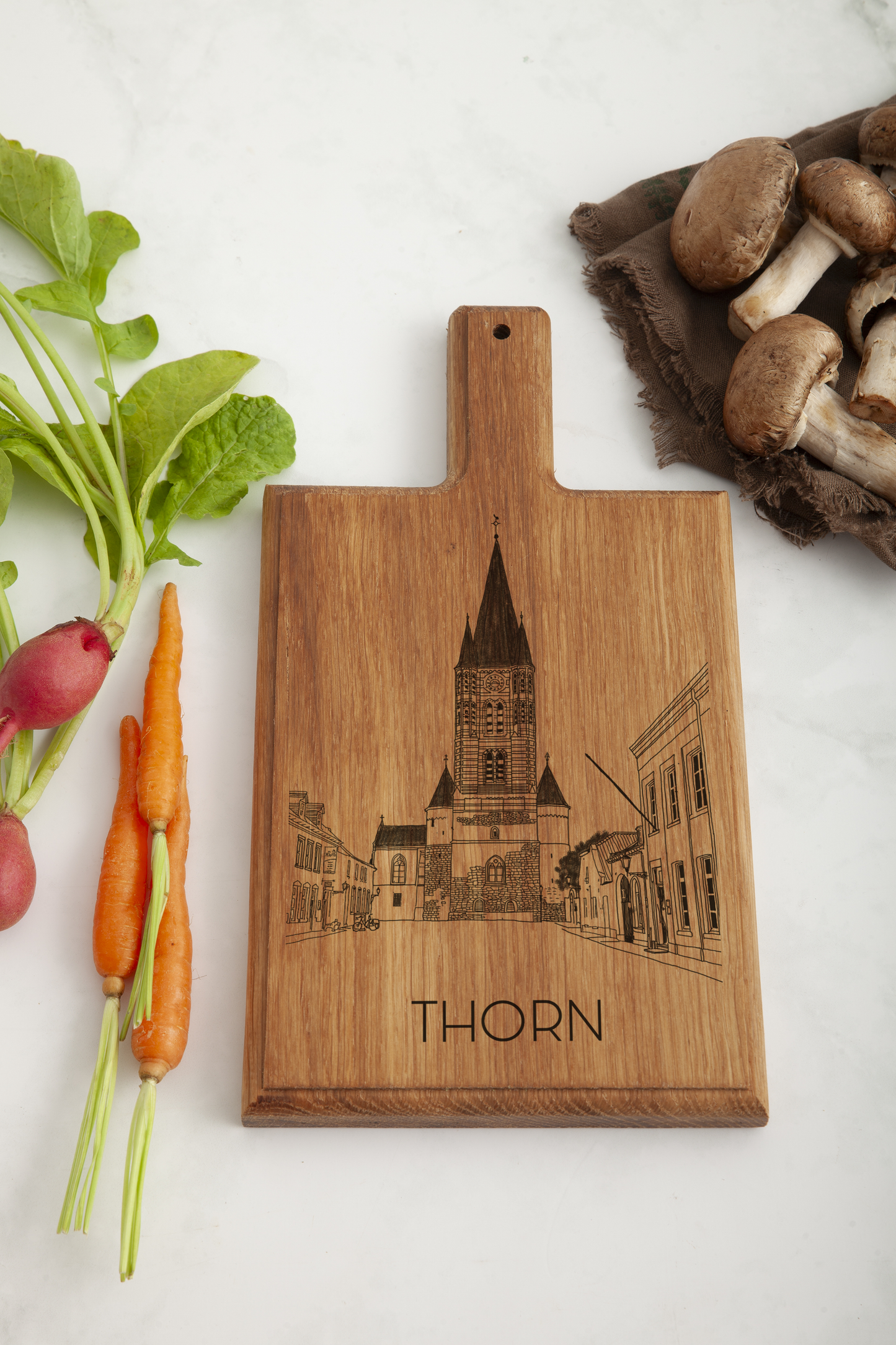 Handmade Thorn Engraved Cheese Board - Beech Wood