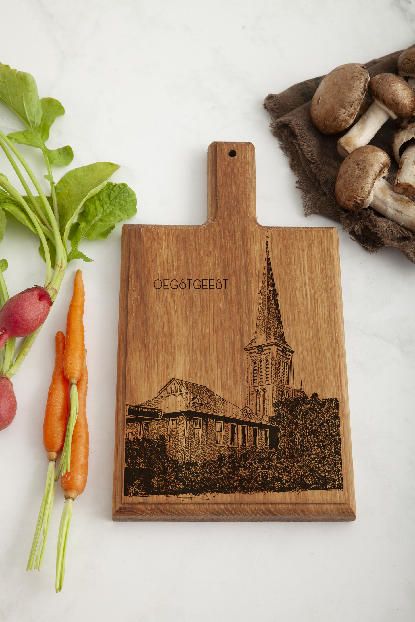 Handmade Oegstgeest H. Willibrord Kerk Engraved Cheese Board - Beech Wood