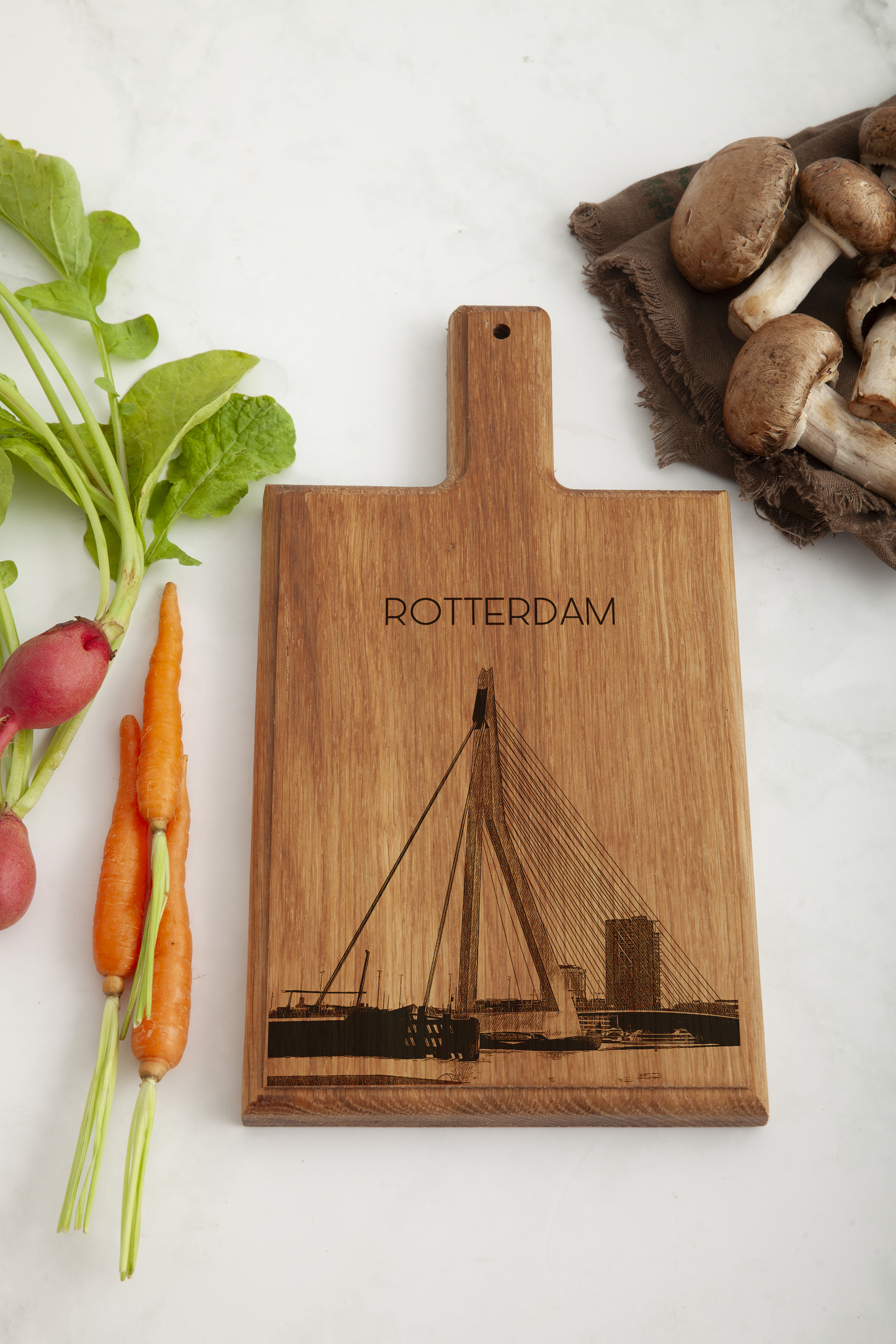 Handmade Rotterdam Erasmusbrug Engraved Cheese Board - Beech Wood