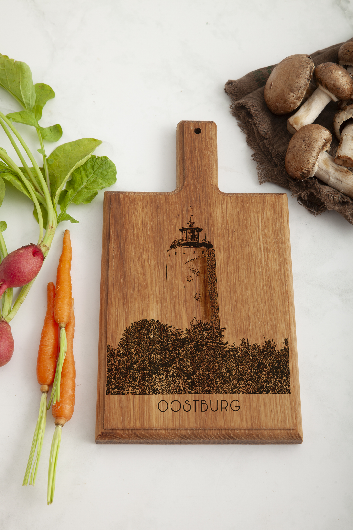 Handmade Oostburg Watertoren Engraved Cheese Board - Beech Wood