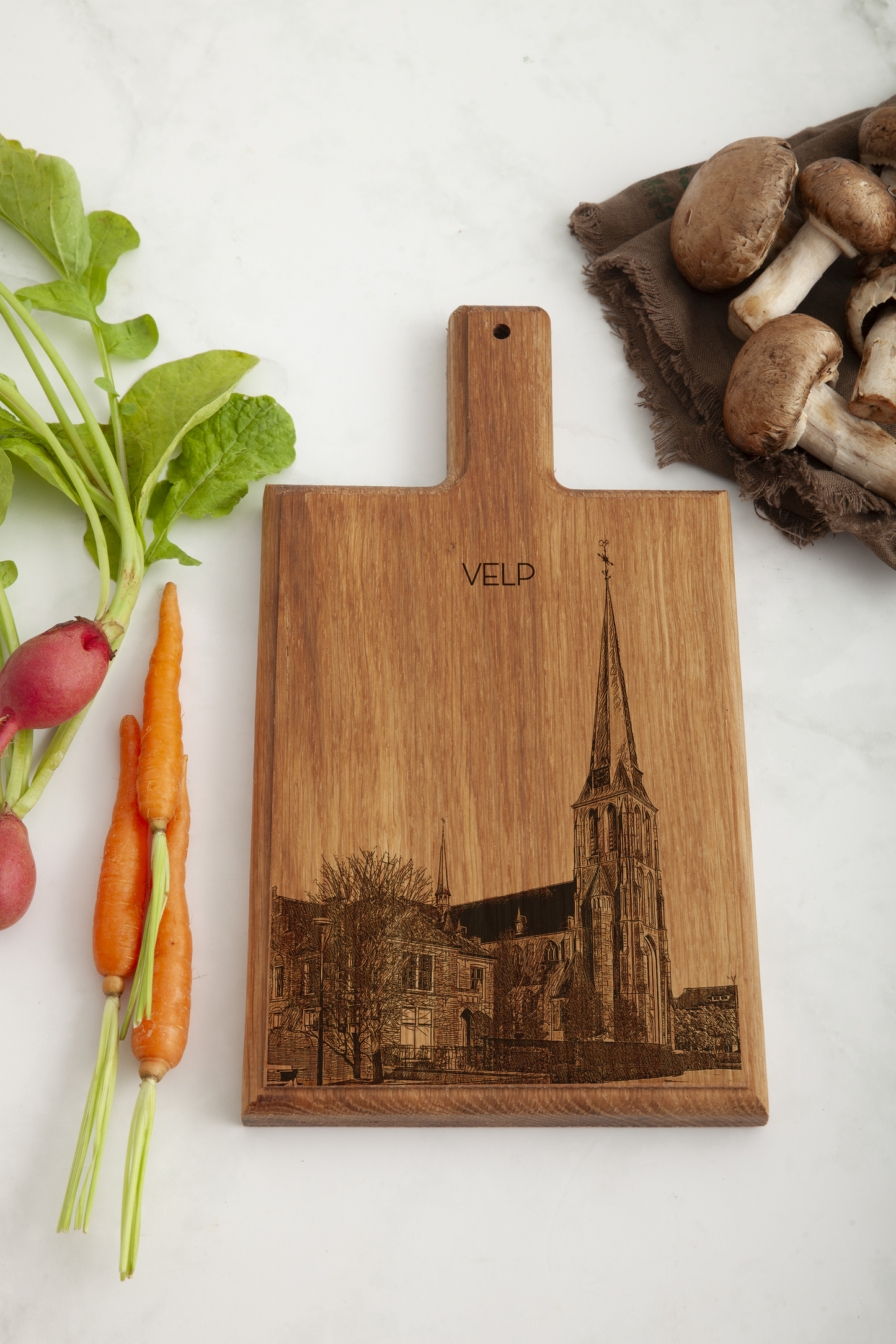 Velp Kerk OLV Visitatie – Handmade Beechwood Serving & Cheese Board (28 × 15 cm)
