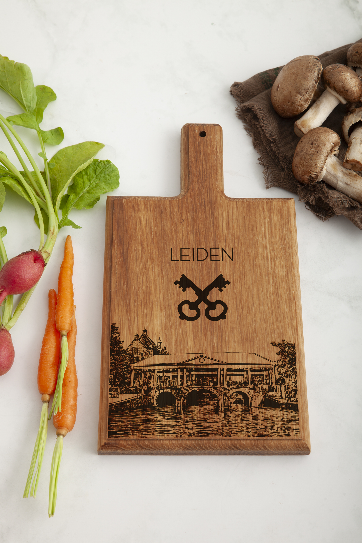 Handgemaakte Koornbrug Leiden Gegraveerde Kaasplank - Beukenhout