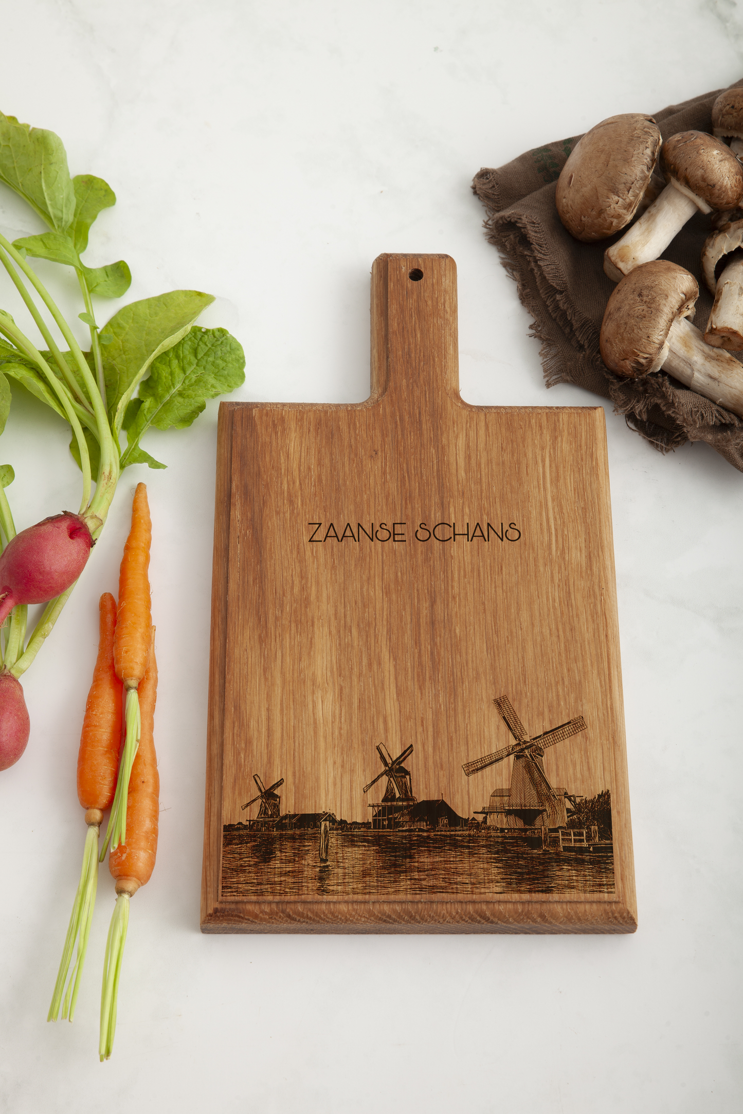 Handmade Zaandam Zaanse Schans Engraved Cheese Board - Beech Wood