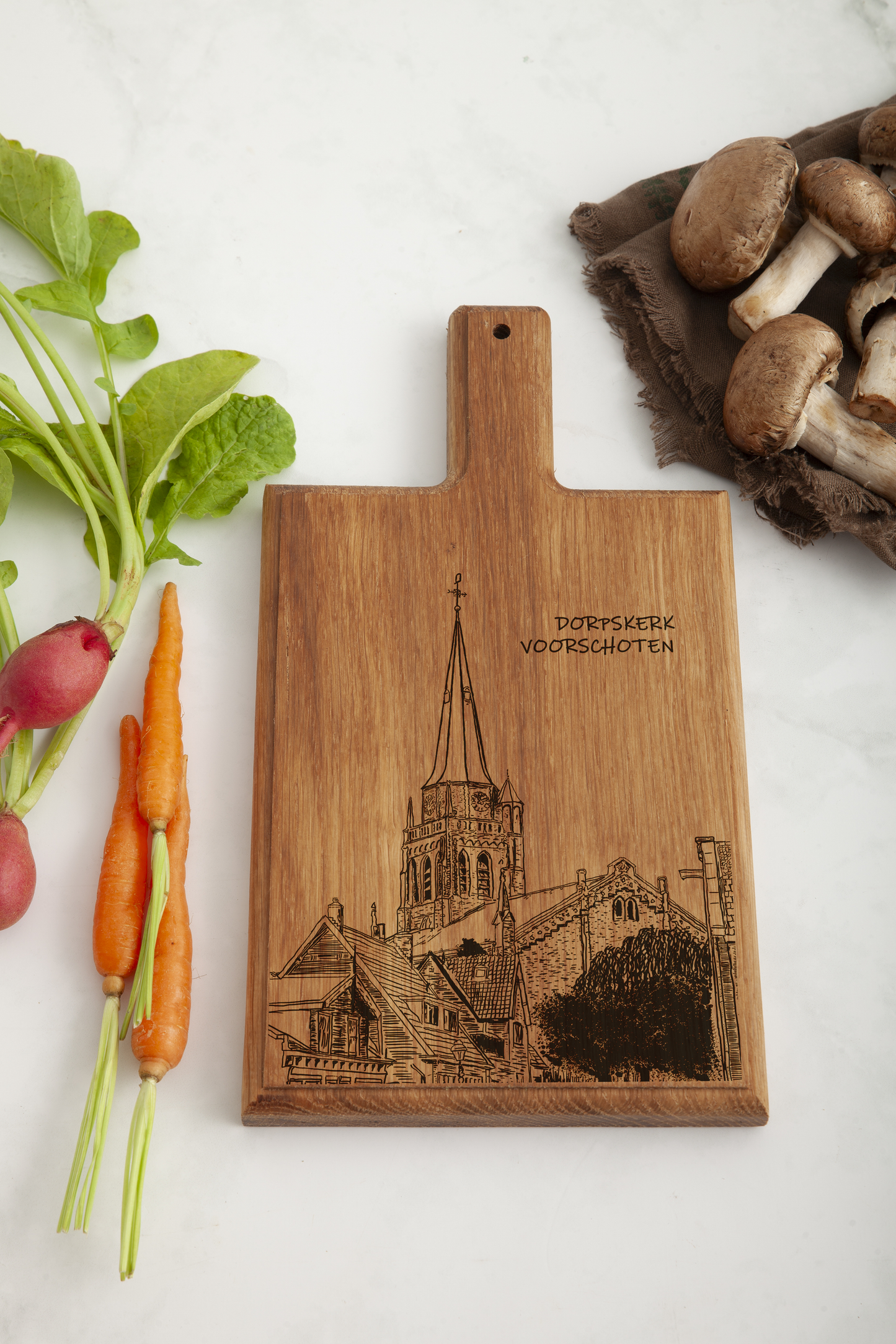 Handmade Voorschoten Dorpskerk Engraved Cheese Board - Beech Wood