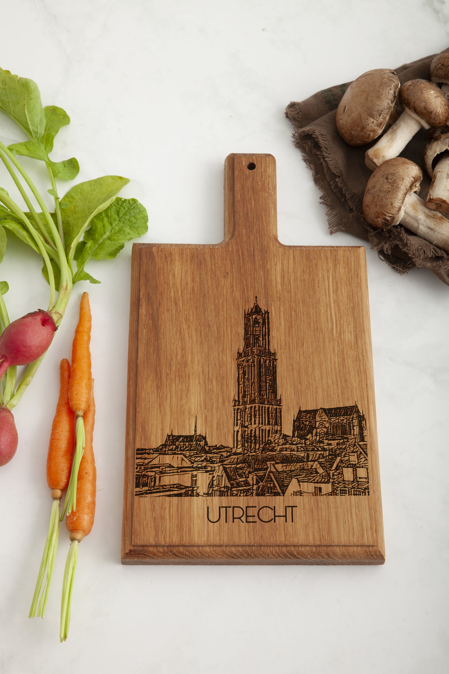 Handmade Utrecht Domtoren Engraved Cheese Board - Beech Wood