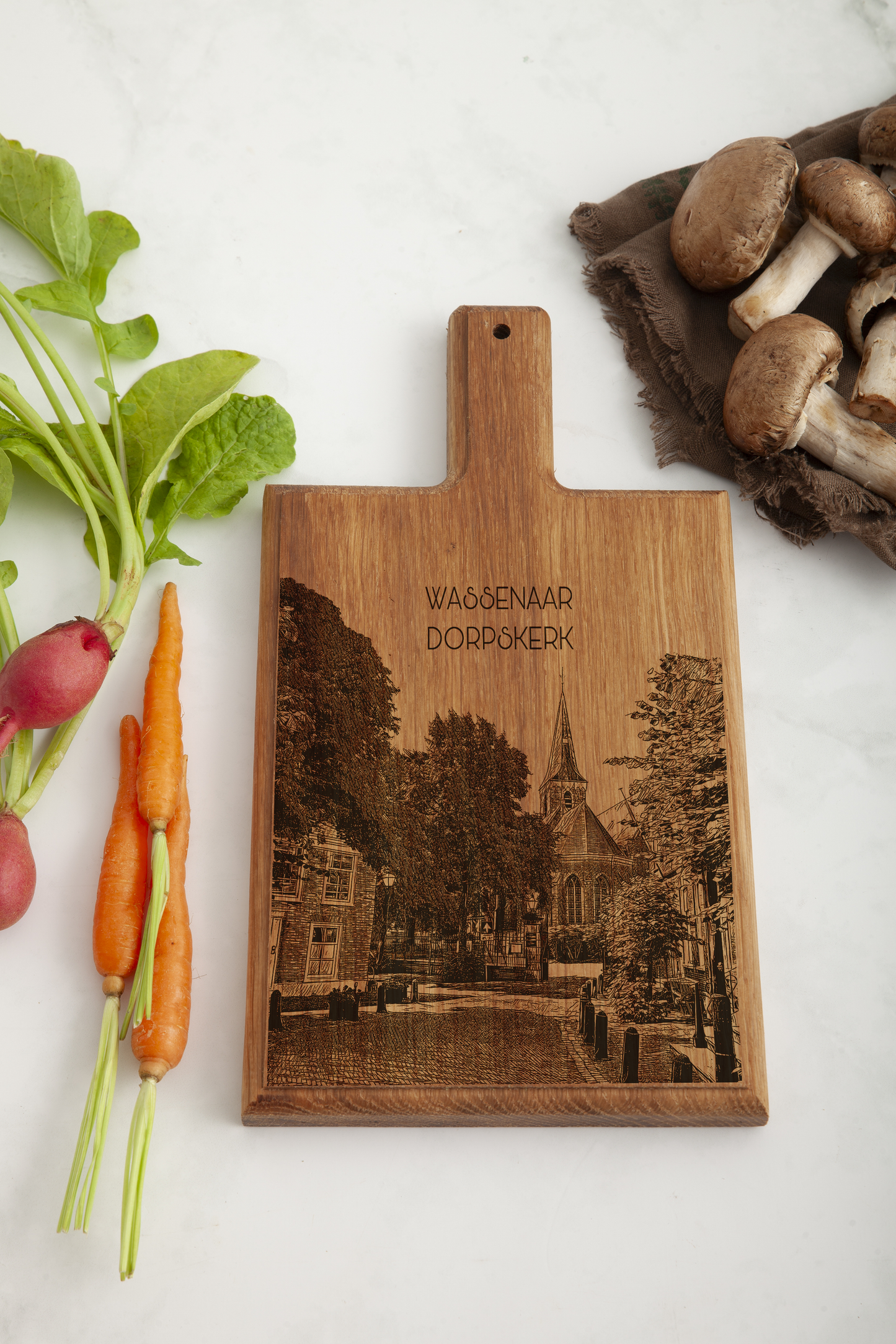 Handmade Wassenaar Dorpskerk Engraved Cheese Board - Beech Wood