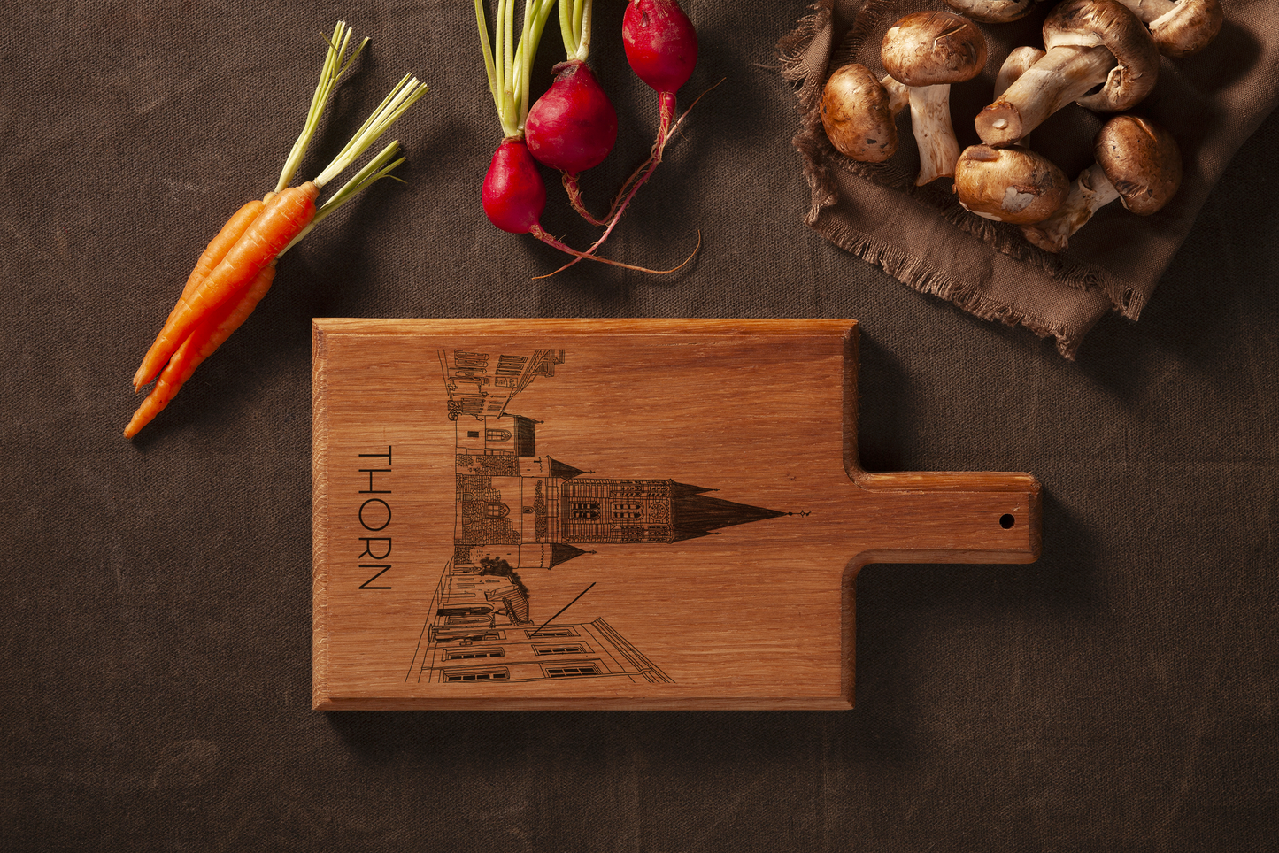 Handmade Thorn Engraved Cheese Board - Beech Wood