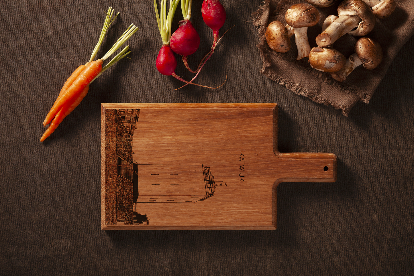 KATWIJK VUURBAK HANDMADE , ENGRAVED CHEESE BOARD