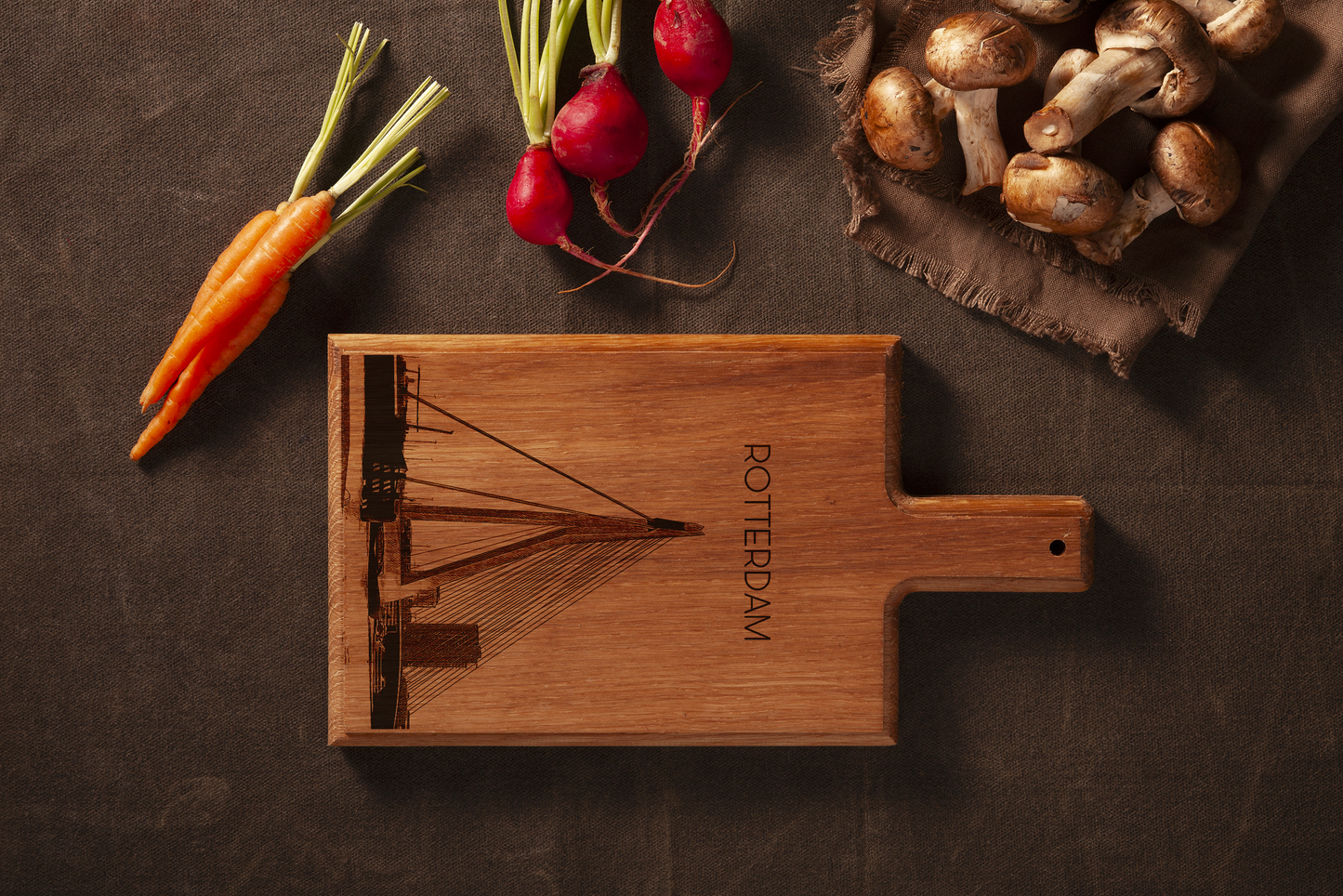 Handmade Rotterdam Erasmusbrug Engraved Cheese Board - Beech Wood