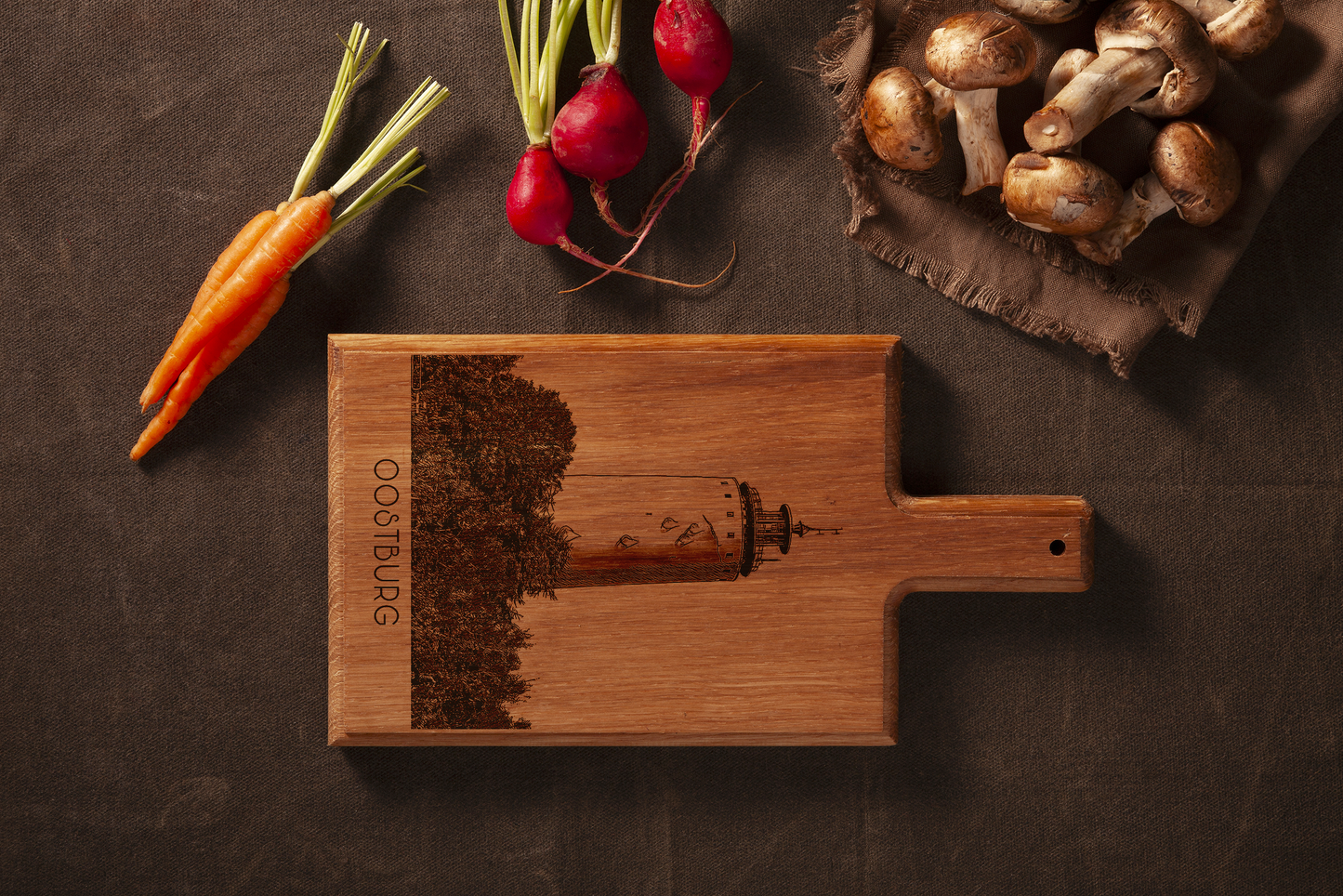 Handmade Oostburg Watertoren Engraved Cheese Board - Beech Wood